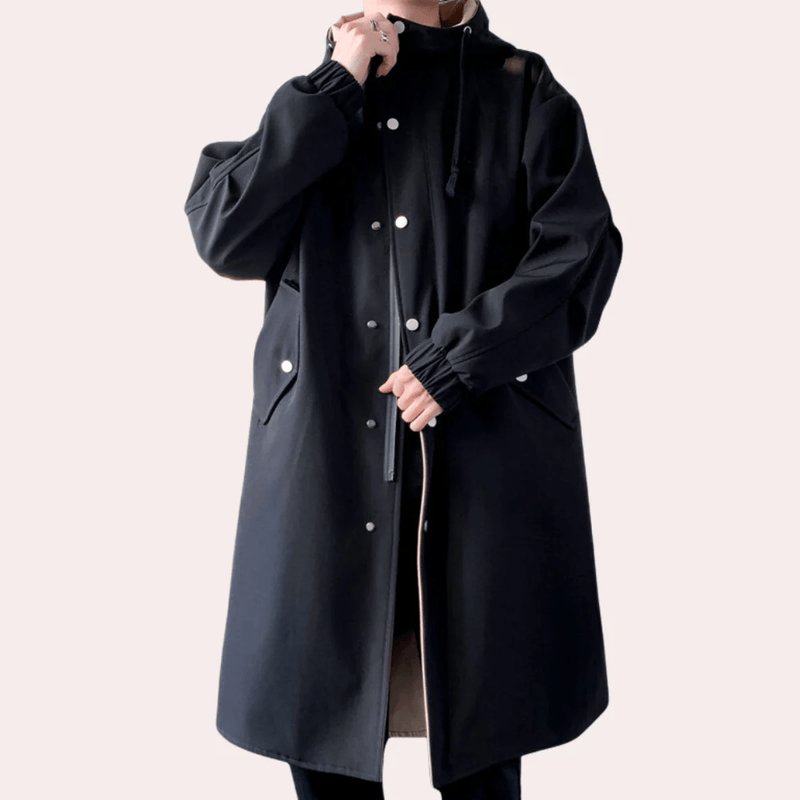 Two-Tone Hooded Long-Line Coat For Men