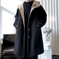 Two-Tone Hooded Long-Line Coat For Men