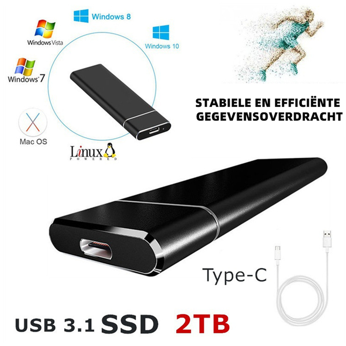 Ultra-Fast External Hard Drive 1TB/2TB USB 3.1 Type-C