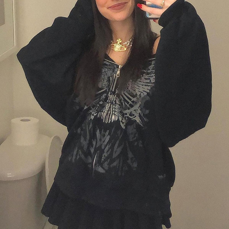 Unisex Gothic Design Hoodie With Kangaroo Pocket