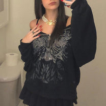 Unisex Gothic Design Hoodie With Kangaroo Pocket