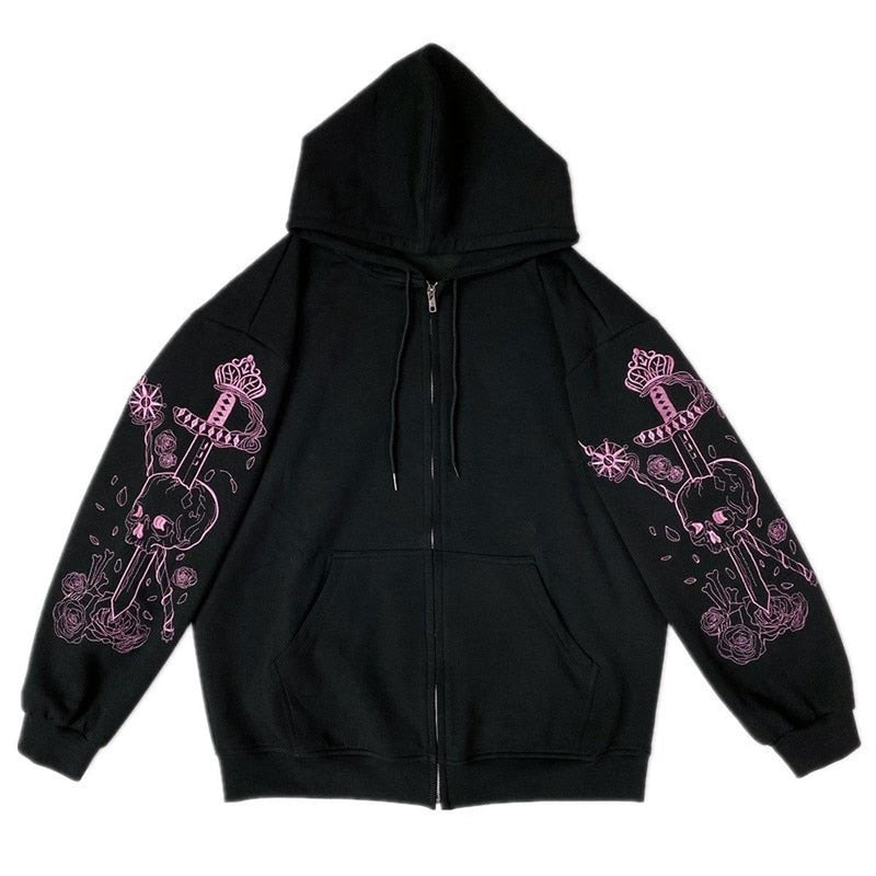 Unisex Gothic Design Hoodie With Kangaroo Pocket