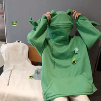 Unisex Oversized Hoodie With Frog Design And Zip Hood