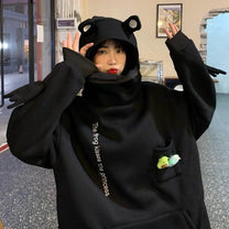 Unisex Oversized Hoodie With Frog Design And Zip Hood