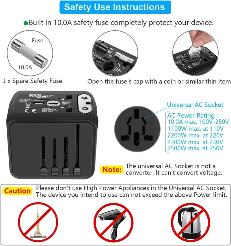 Universal Travel Adapter With USB-C And 3 USB-A Ports For Worldwide Use