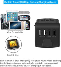 Universal Travel Adapter With USB-C And 3 USB-A Ports For Worldwide Use