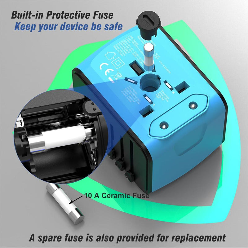 Universal Travel Adapter With USB-C And 3 USB-A Ports For Worldwide Use