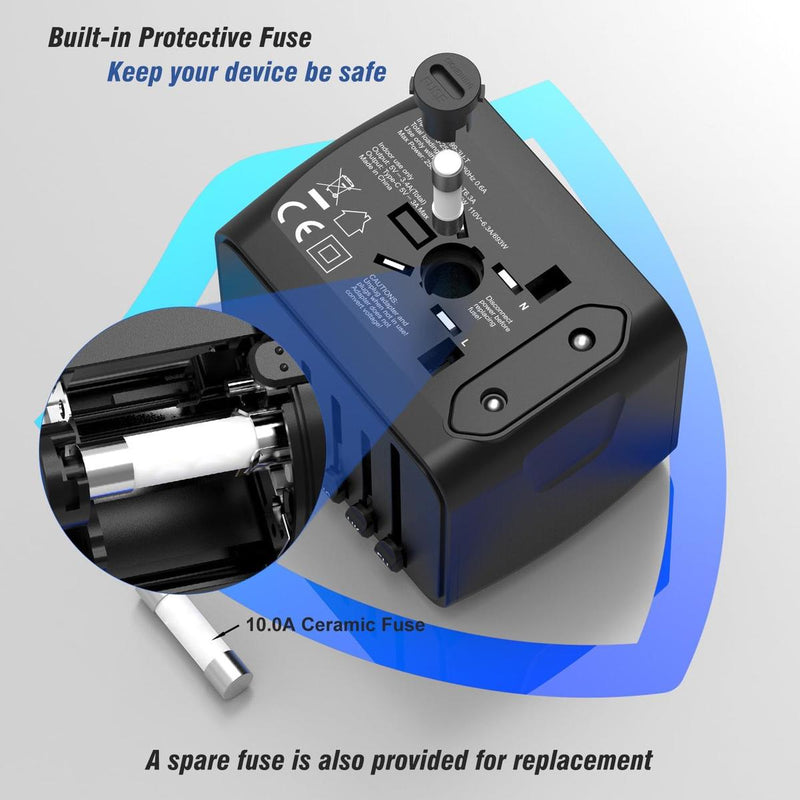 Universal Travel Adapter With USB-C And 3 USB-A Ports For Worldwide Use