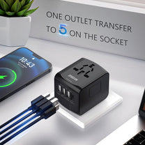 Universal Travel Adapter With USB-C And 3 USB Ports For Worldwide Charging