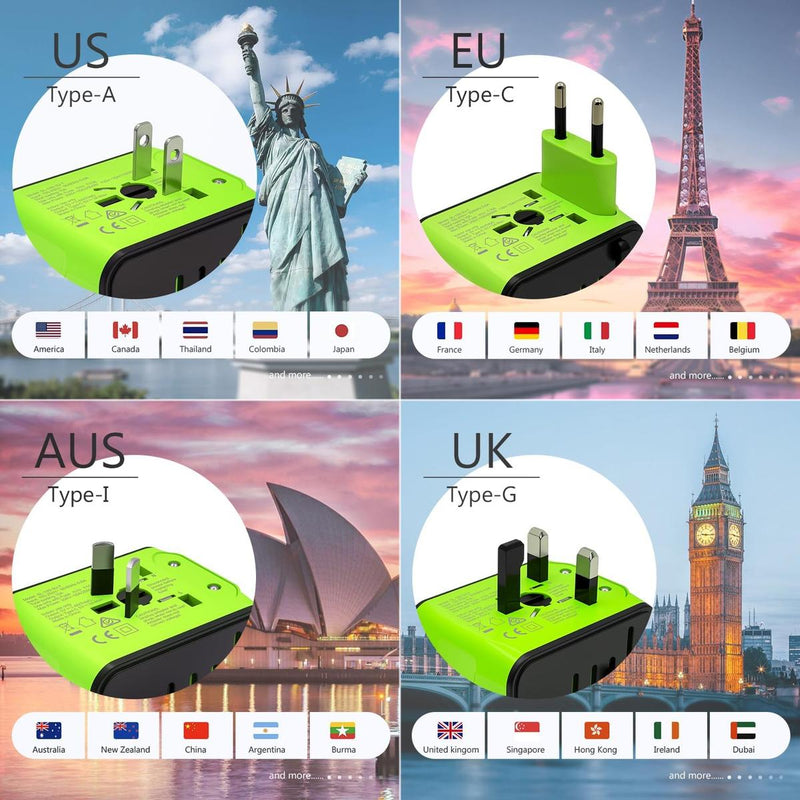 Universal Travel Adapter With USB-C And 3 USB Ports For Worldwide Charging