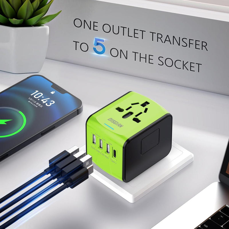 Universal Travel Adapter With USB-C And 3 USB Ports For Worldwide Charging