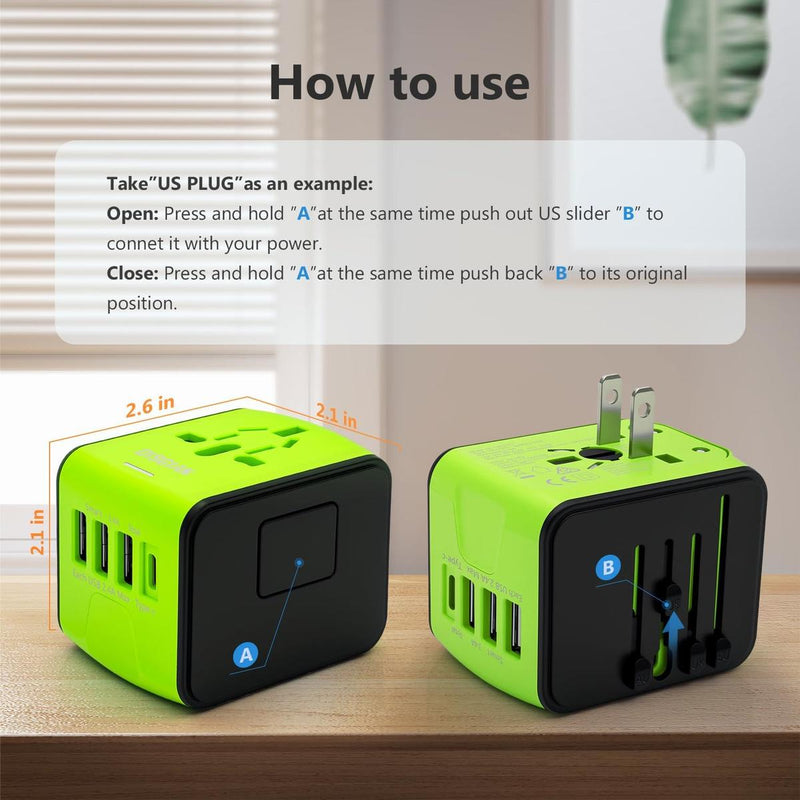 Universal Travel Adapter With USB-C And 3 USB Ports For Worldwide Charging