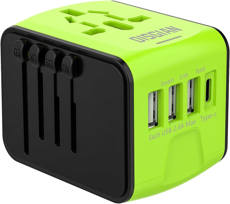 Universal Travel Adapter With USB-C And 3 USB Ports For Worldwide Charging