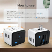 Universal Travel Adapter With USB-C And 3 USB Ports For Worldwide Charging