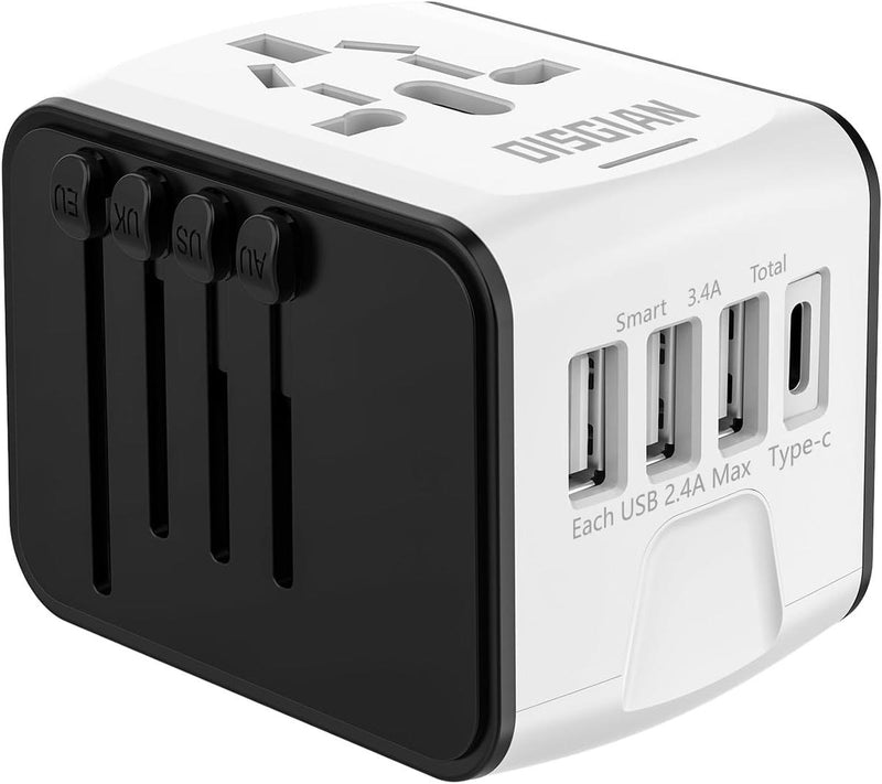 Universal Travel Adapter With USB-C And 3 USB Ports For Worldwide Charging