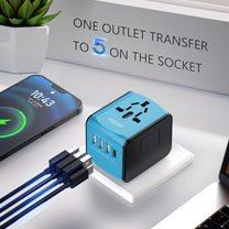 Universal Travel Adapter With USB-C And 3 USB Ports For Worldwide Charging