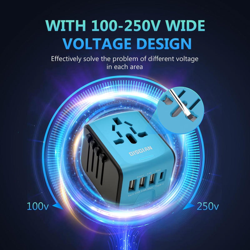 Universal Travel Adapter With USB-C And 3 USB Ports For Worldwide Charging
