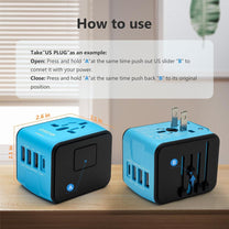 Universal Travel Adapter With USB-C And 3 USB Ports For Worldwide Charging