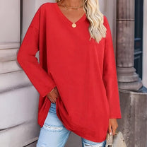 V-Neck Long Sleeve Shirt Cotton Polyester Blend