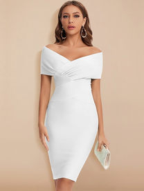 V-Neck Off-Shoulder Midi Dress