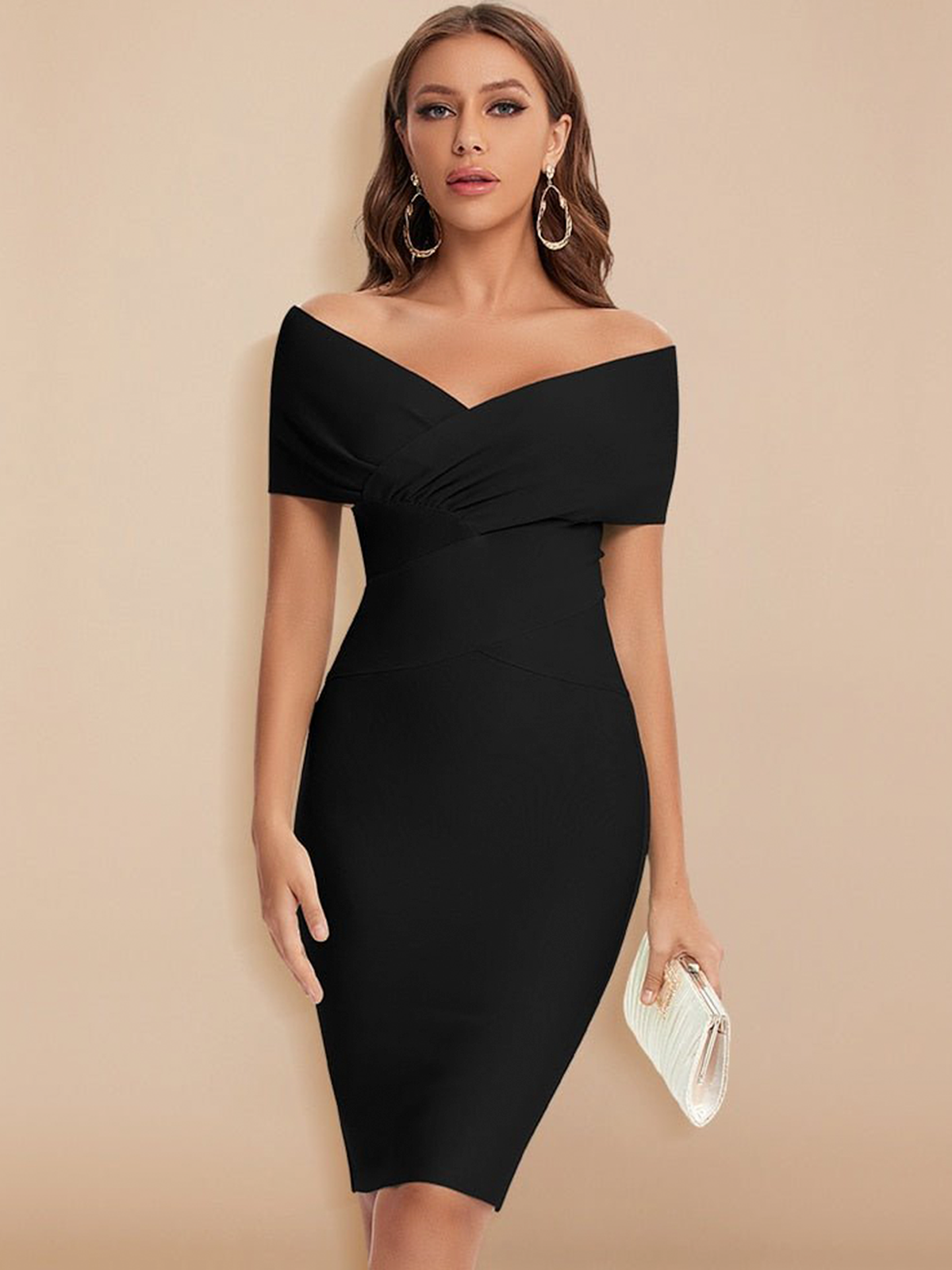 V-Neck Off-Shoulder Midi Dress