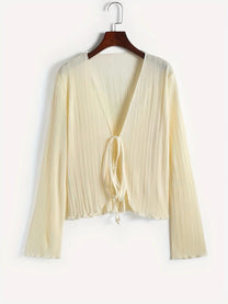 V-Neck Pleated Texture Cardigan