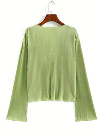 V-Neck Pleated Texture Cardigan
