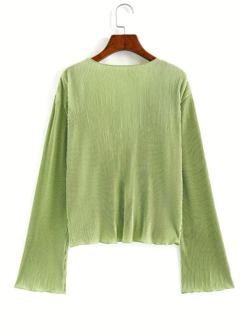 V-Neck Pleated Texture Cardigan