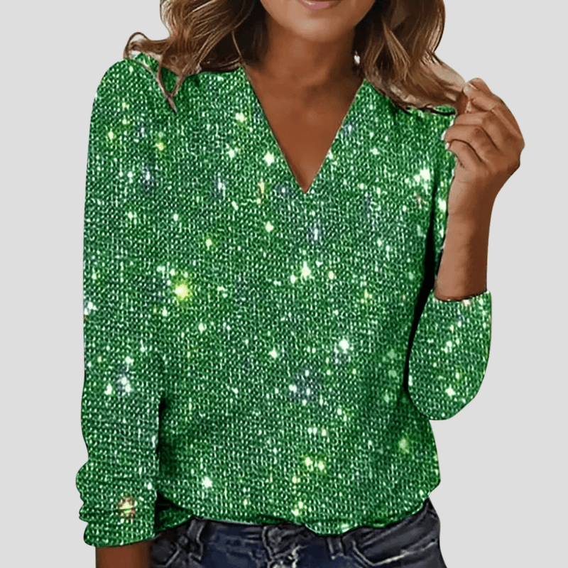 V-Neck Sequin Sweater With Long Sleeves