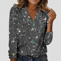 V-Neck Sequin Sweater With Long Sleeves