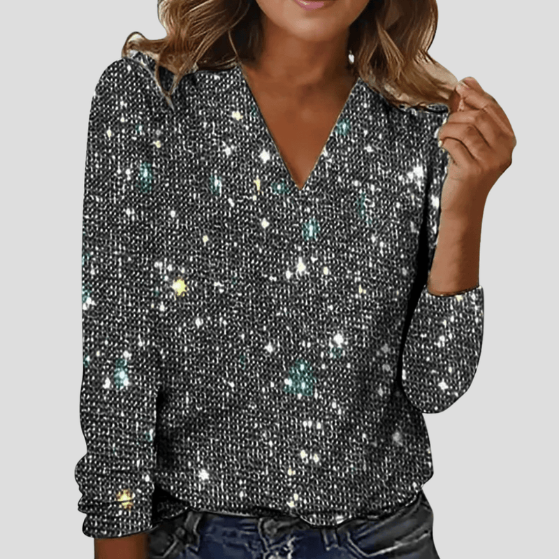 V-Neck Sequin Sweater With Long Sleeves