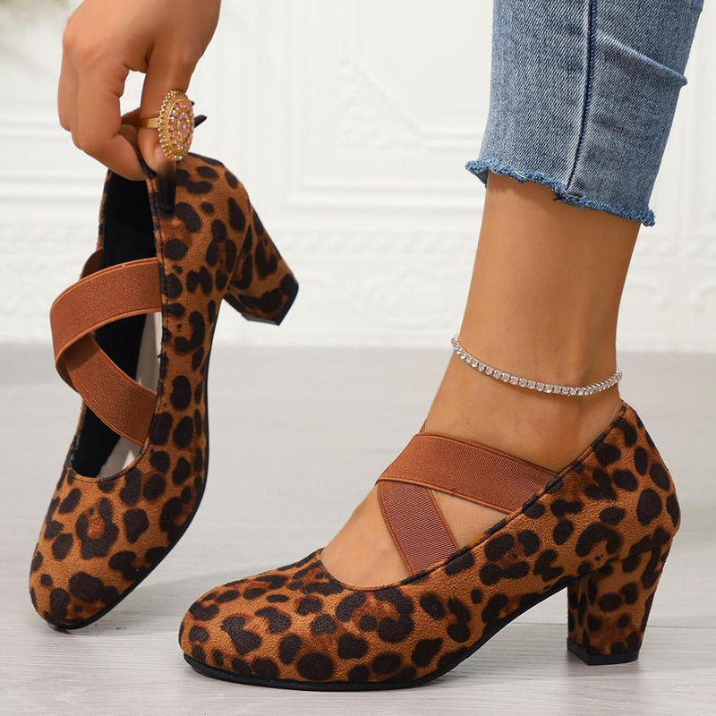Velvet Cross Strap Block Heel Pumps for Festivals and Special Occasions