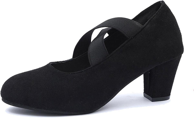 Velvet Cross Strap Block Heel Pumps for Festivals and Special Occasions