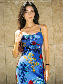 Velvet Floral Appliqué Cami Midi Dress