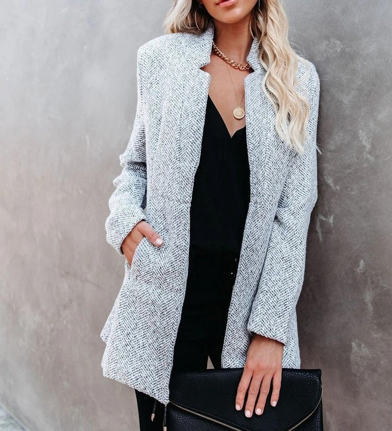 Versatile Tweed Jacket With Notch Collar For Transitional Weather