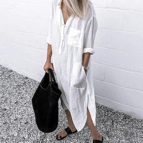 Versatile Women&#39;s Shirt Dress With Pockets