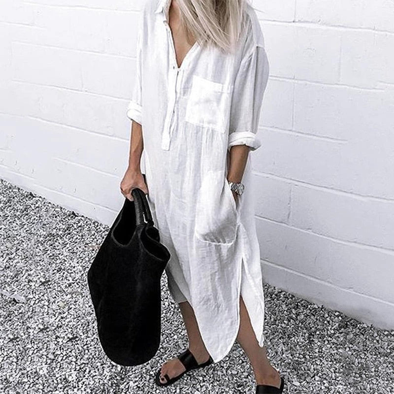 Versatile Women&#39;s Shirt Dress With Pockets