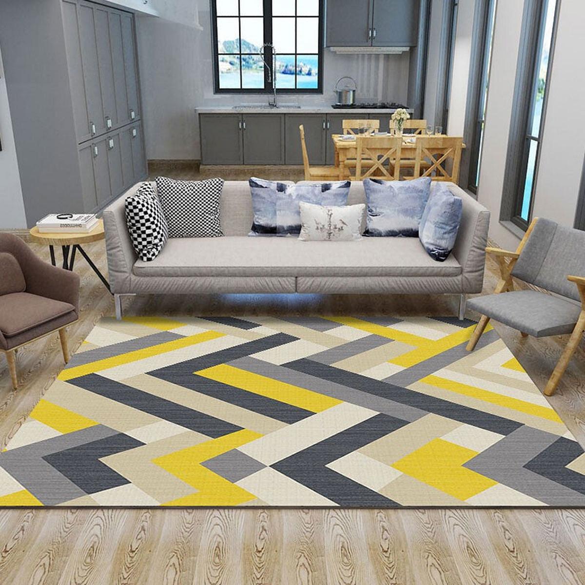 Vibrant Geometric Indoor Rug - Washable Non-Slip Pet-Friendly