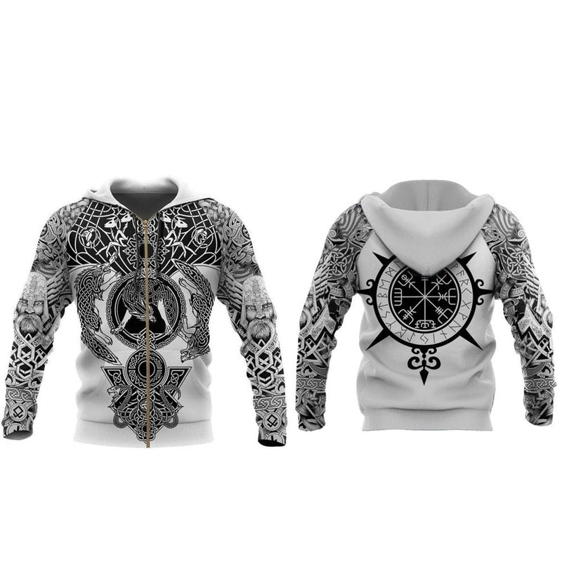 Viking Hoodie With Runes And Warrior Motifs