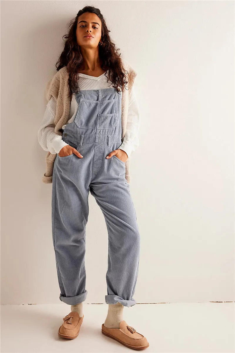 Vintage Cord Denim Overalls With Adjustable Straps