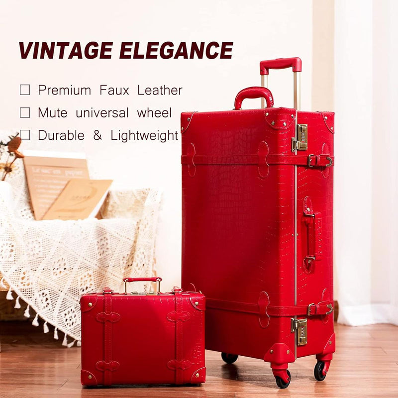 Vintage-Inspired Luggage Set With Spinner Wheels And Protective Cover