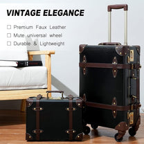 Vintage-Inspired Luggage Set With Spinner Wheels And Protective Cover