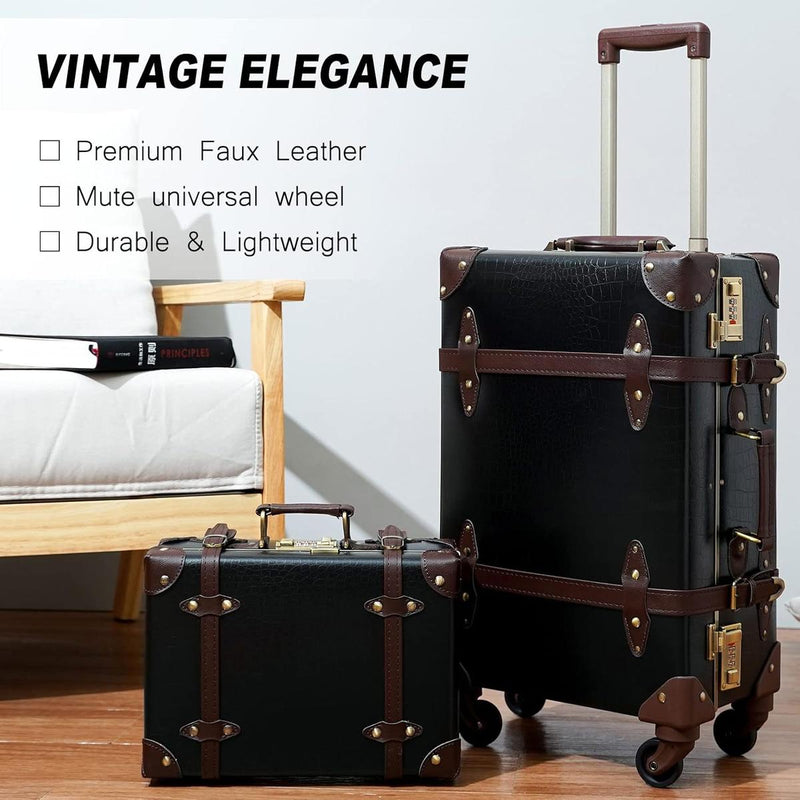 Vintage-Inspired Luggage Set With Spinner Wheels And Protective Cover