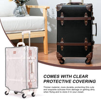Vintage-Inspired Luggage Set With Spinner Wheels And Protective Cover