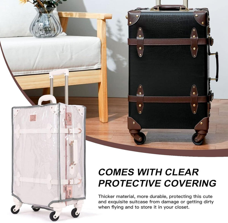 Vintage-Inspired Luggage Set With Spinner Wheels And Protective Cover