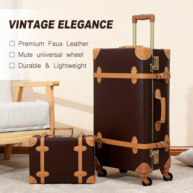 Vintage-Inspired Luggage Set With Spinner Wheels And Protective Cover