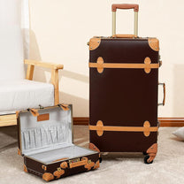 Vintage-Inspired Luggage Set With Spinner Wheels And Protective Cover
