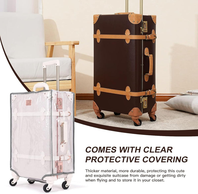 Vintage-Inspired Luggage Set With Spinner Wheels And Protective Cover