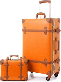 Vintage-Inspired Luggage Set With Spinner Wheels And Protective Cover