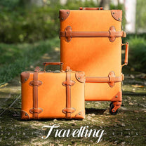 Vintage-Inspired Luggage Set With Spinner Wheels And Protective Cover